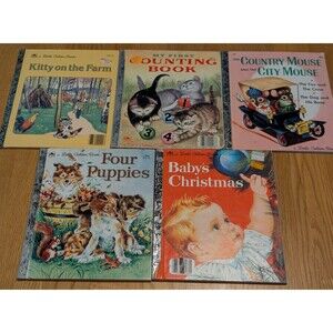 Little Golden Books From 40s 50s & 60s Lot of 6 Vtg Kitty On Farm, Country Mouse